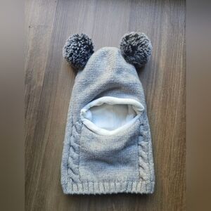 Baby Balaclava Adorable Gray Knit Kids Hat with Pom Poms